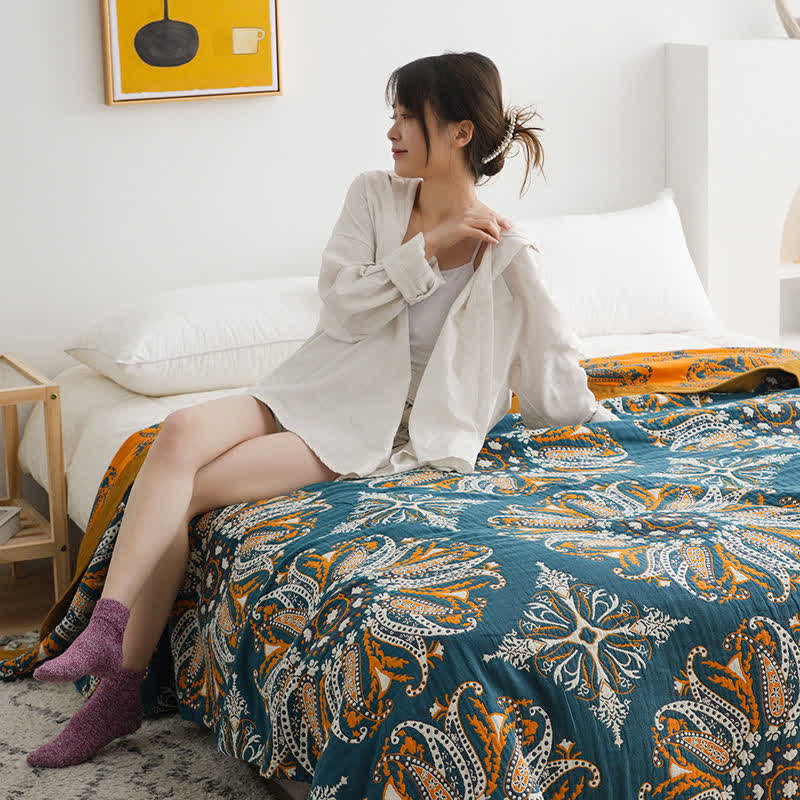 Flower Cotton Gauze Quilt Reversible Blanket - image 10