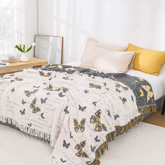 Cotton Gauze Jacquard Butterfly Tassel Quilt