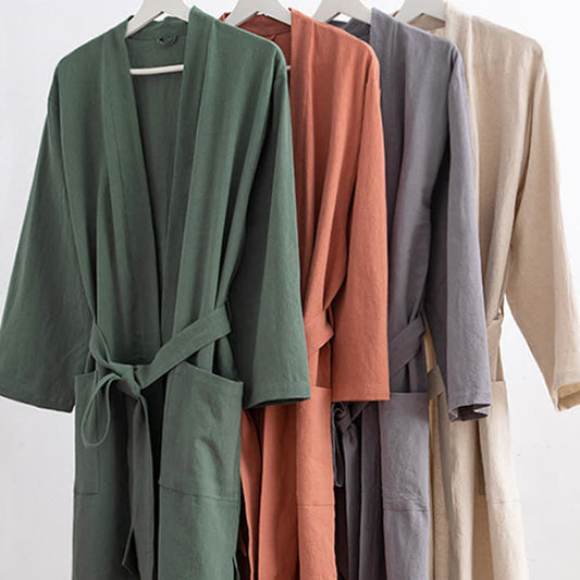 Ownkoti Soft V-Neck Bathrobe Sleepwear with Pockets