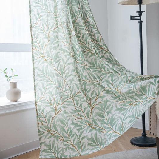 Green Leaves Light Filtering Decorative Curtain