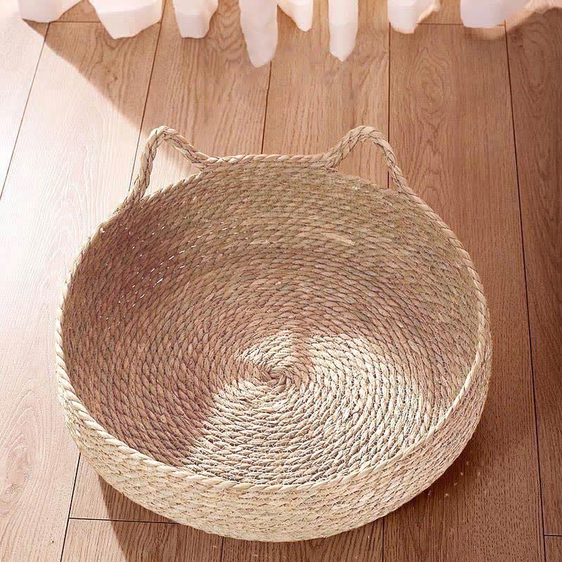 Handmade Braided Cattail Rope Cat Bed