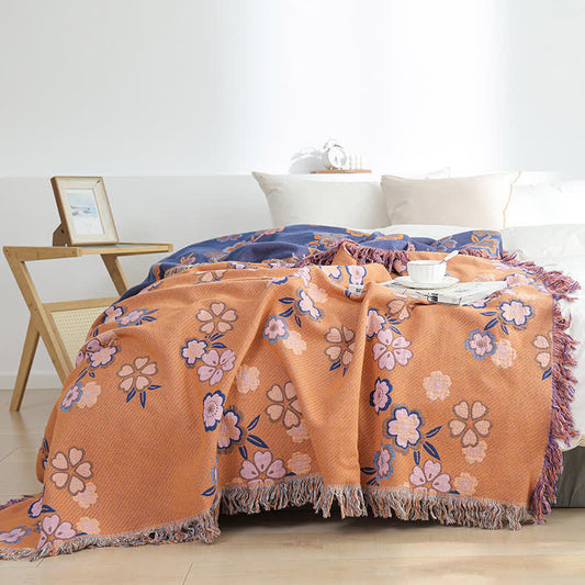 Blooming Flowers Soft Tassel Blanket