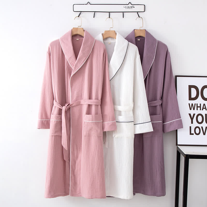 Solid Color Lapel Home Sleep Bathrobe