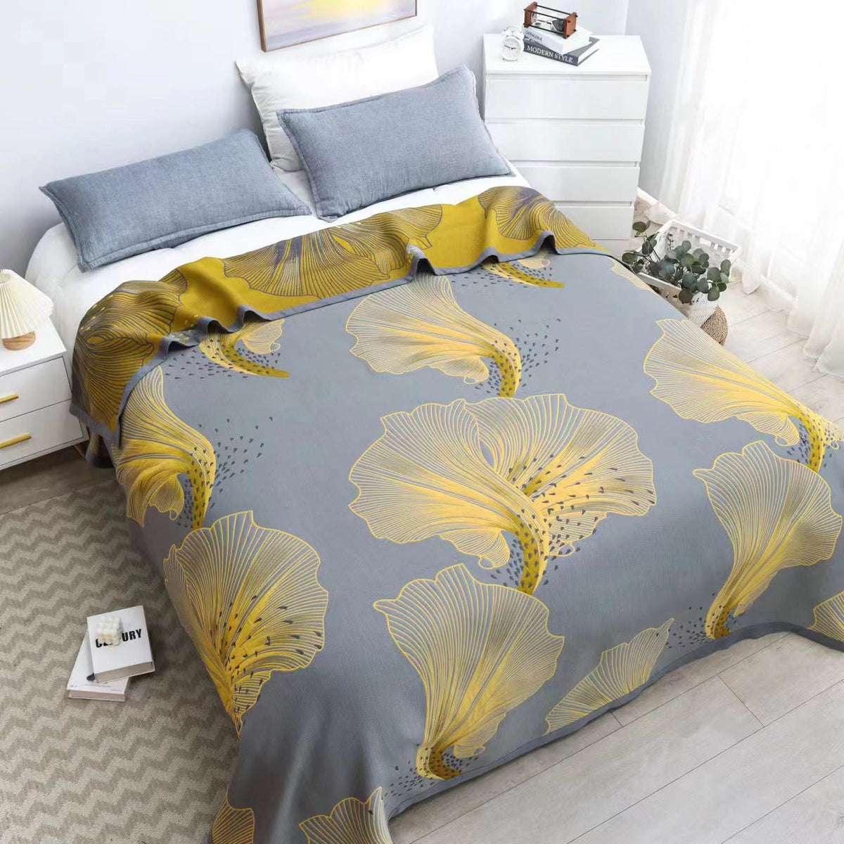 Zantedeschia Aethiopica Print Cotton Reversible Quilt - Quilt with 2pcs Pillowcases - King - image 0