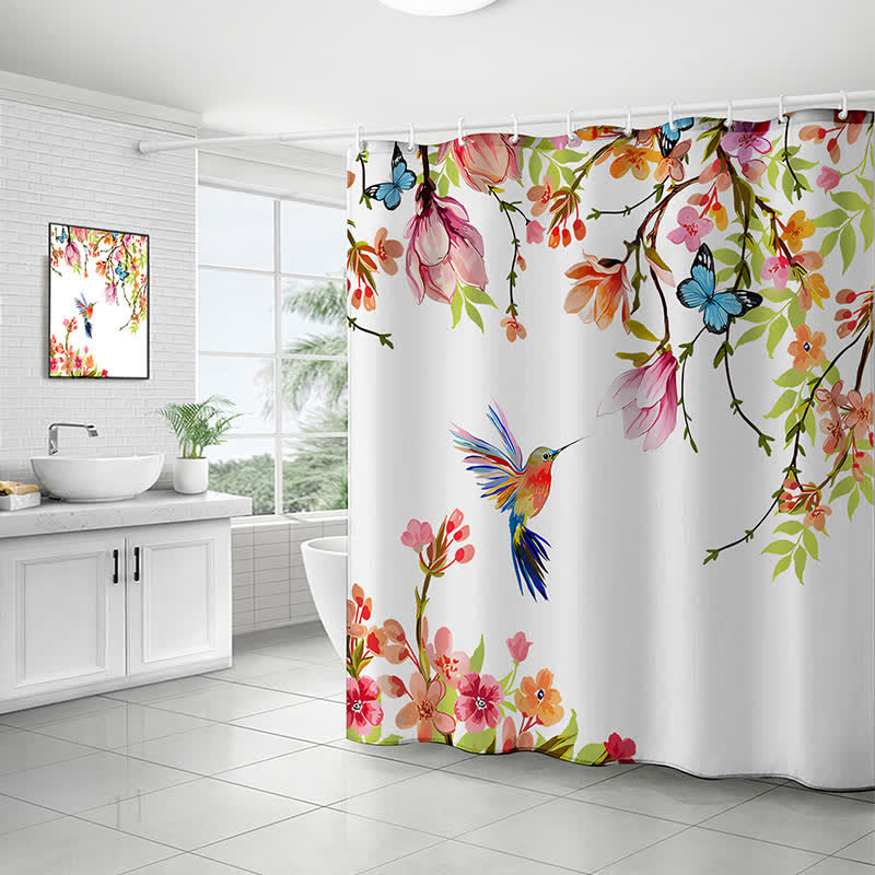 Pastoral Bird & Flower Water-proof Shower Curtain