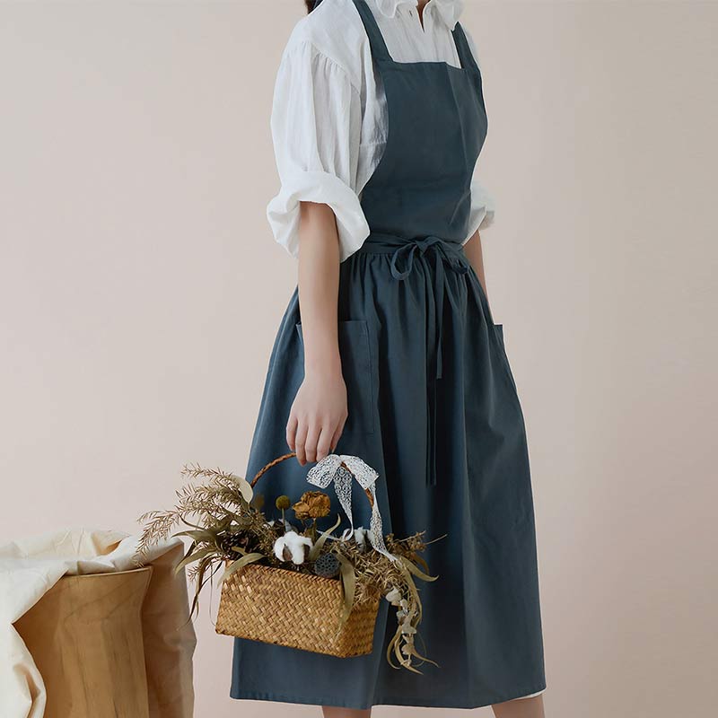 Ownkoti Cotton Apron Waterproof Apron With Pockets - Blue - One Size - image 5