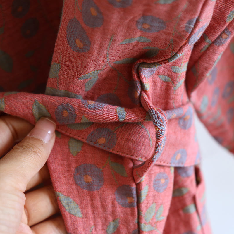 Jacquard Cotton Gauze Comfy Floral Bathrobe