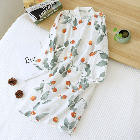 Cotton Gauze Rural Cherry Tomato Bathrobe