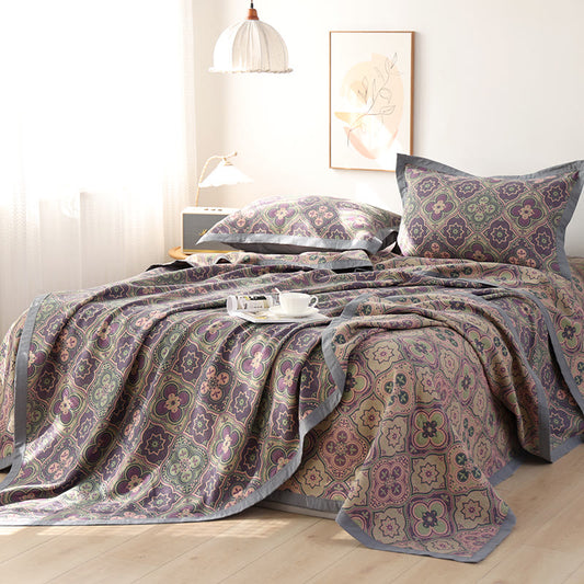 Petal Flower Pattern Cotton Reversible Quilt - 2PCS Pillowcases - Purple - 19" × 31" - image 0