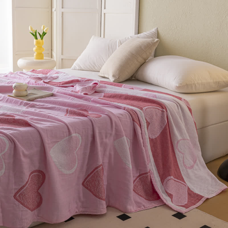 Lovely Heart Print Pure Cotton Gauze Quilt