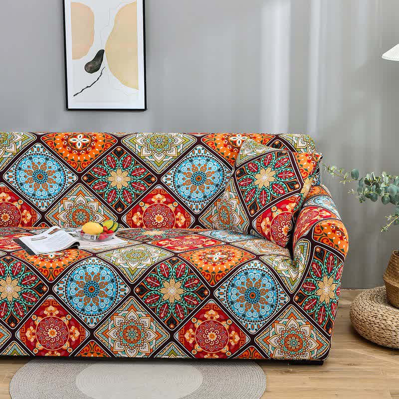 Retro Mandala Flowers Elastic Couch Cover