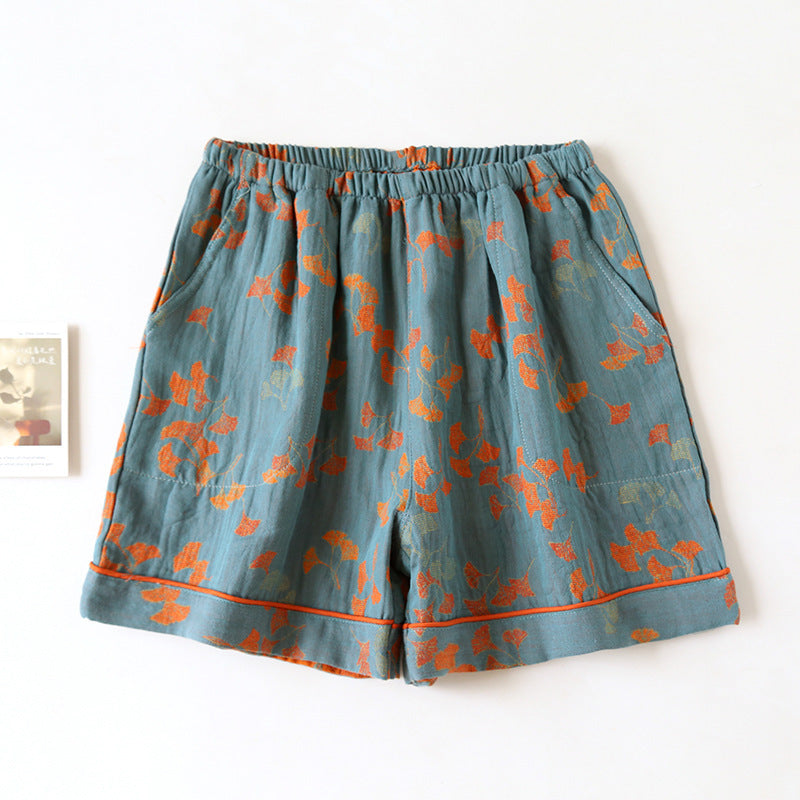 Ginkgo Leaf Cotton Gauze Pajama Shorts