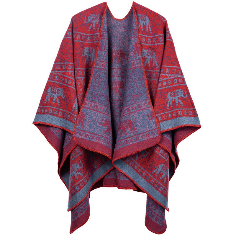 Jacquard Elephant Knitted Acrylic Shawl Wrap