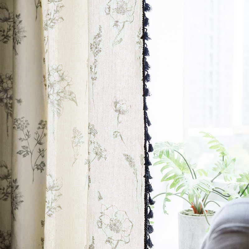 Pastoral Flower Curtain with Tassel