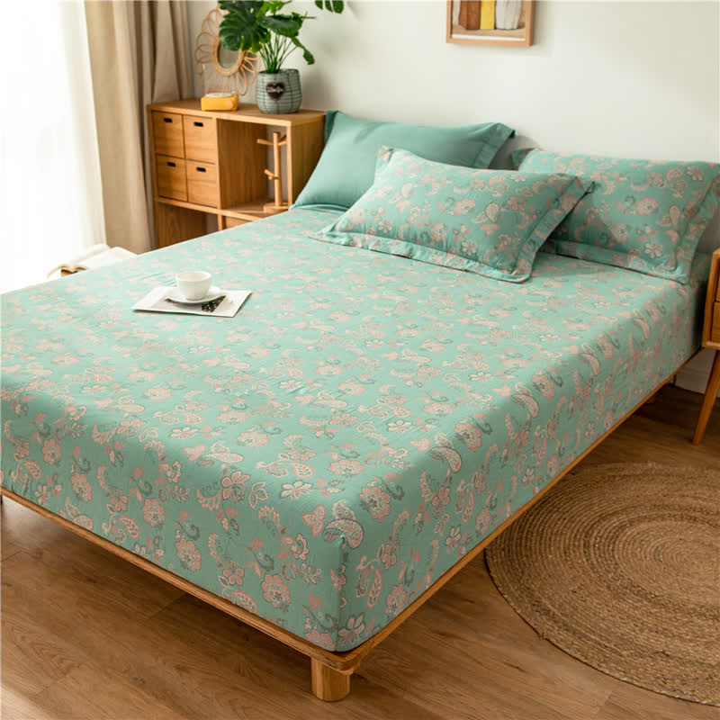 Cotton Gauze Jacquard Floral Fitted Sheet