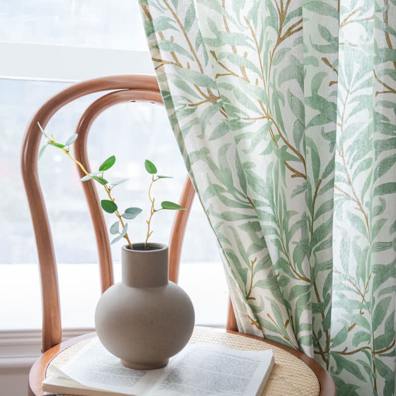 Green Leaves Light Filtering Decorative Curtain