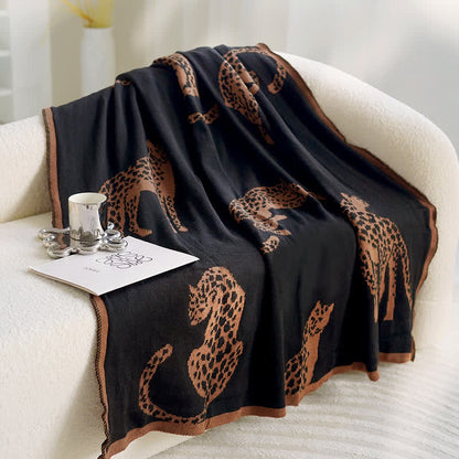 Retro Leopard Knitted Reversible Blanket