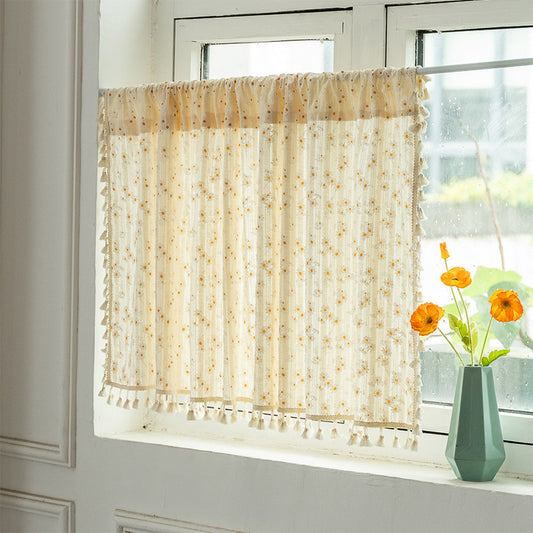 Beige Daisy Pattern Tier Curtain