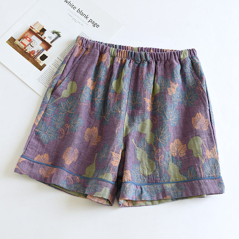 Double Layers Cotton Gauze Floral Pajama Shorts