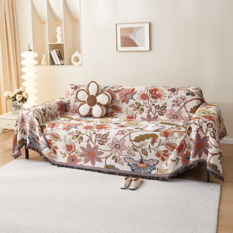 Rustic Floral Tassel Soft Sofa Cover