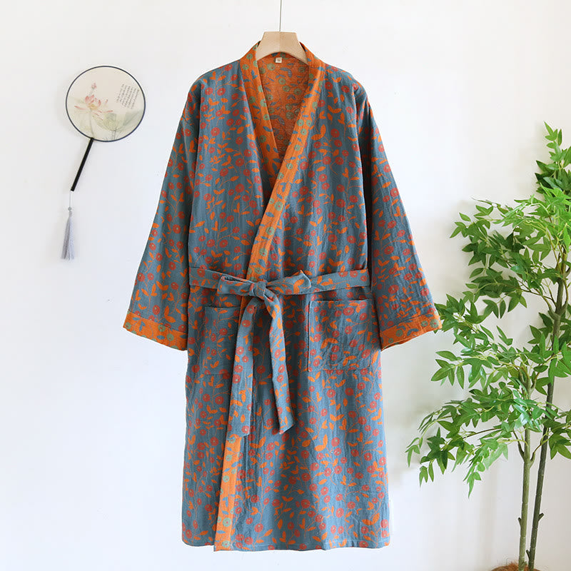 Jacquard Cotton Gauze Comfy Floral Bathrobe