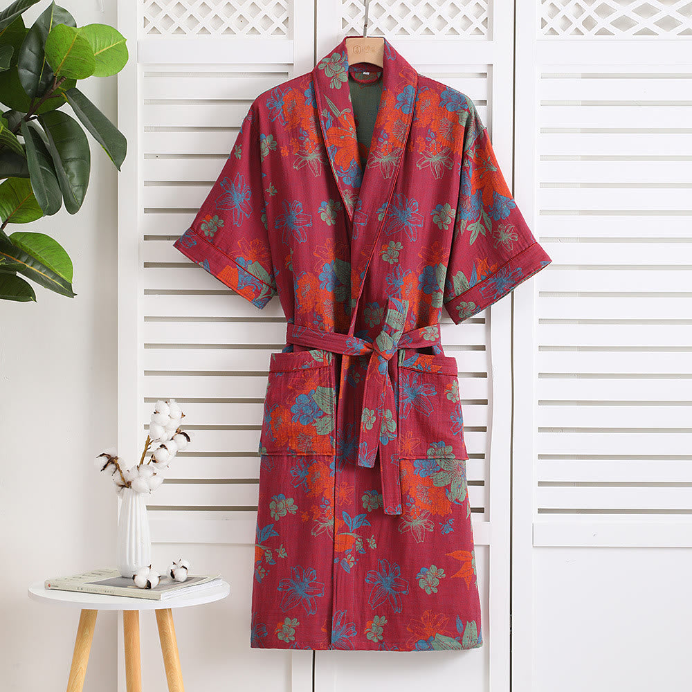 Cotton Gauze Floral Short Sleeve Robe