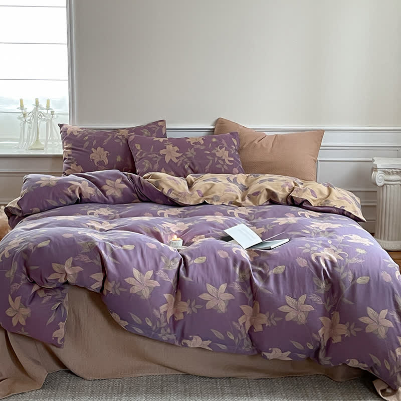 Floral Lily Cotton Gauze Bedding Set (4PCS)