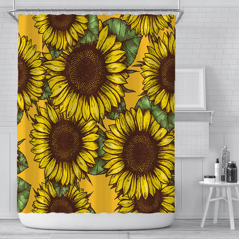 Pastoral Vivid Sunflower Waterproof Shower Curtain