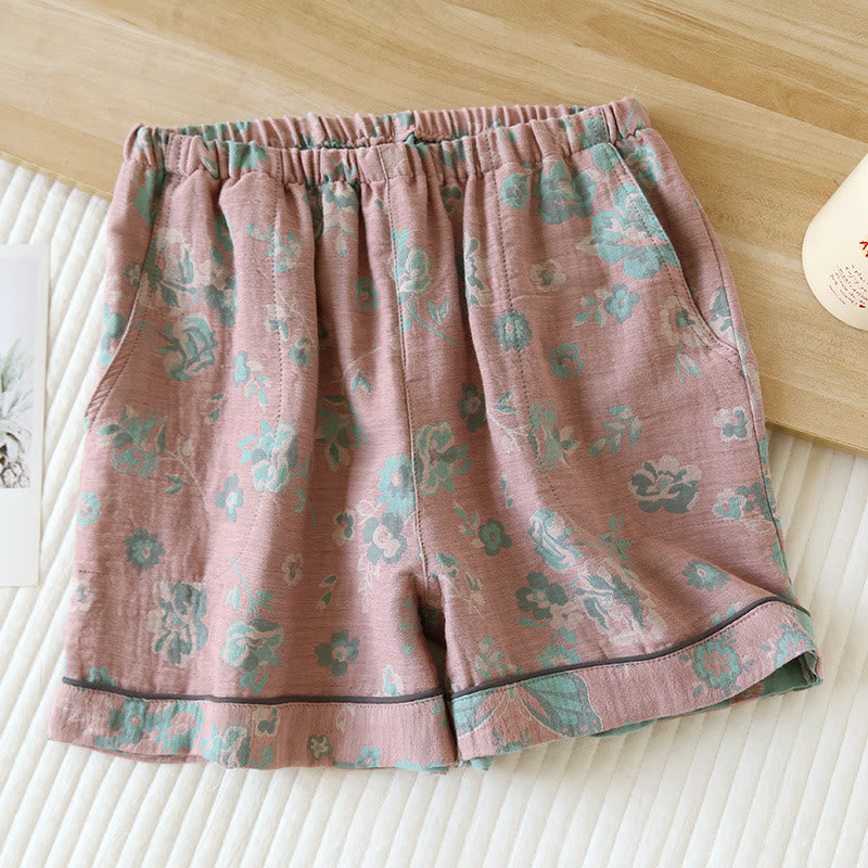 Jacquard Floral Cotton Gauze Summer Pajama Shorts