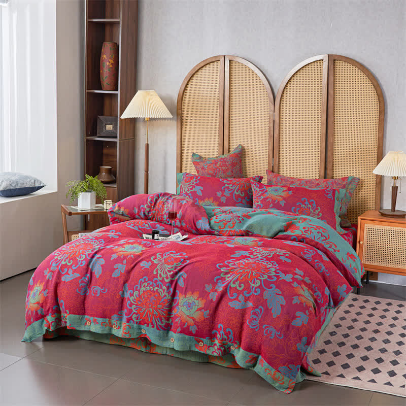 Luxurious Jacquard Floral Cotton Gauze Bedding Set(4PCS)