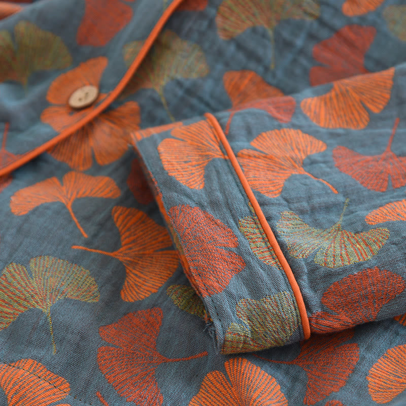 Ownkoti Ginkgo Leaf Button Cotton Loungewear Set - image 4