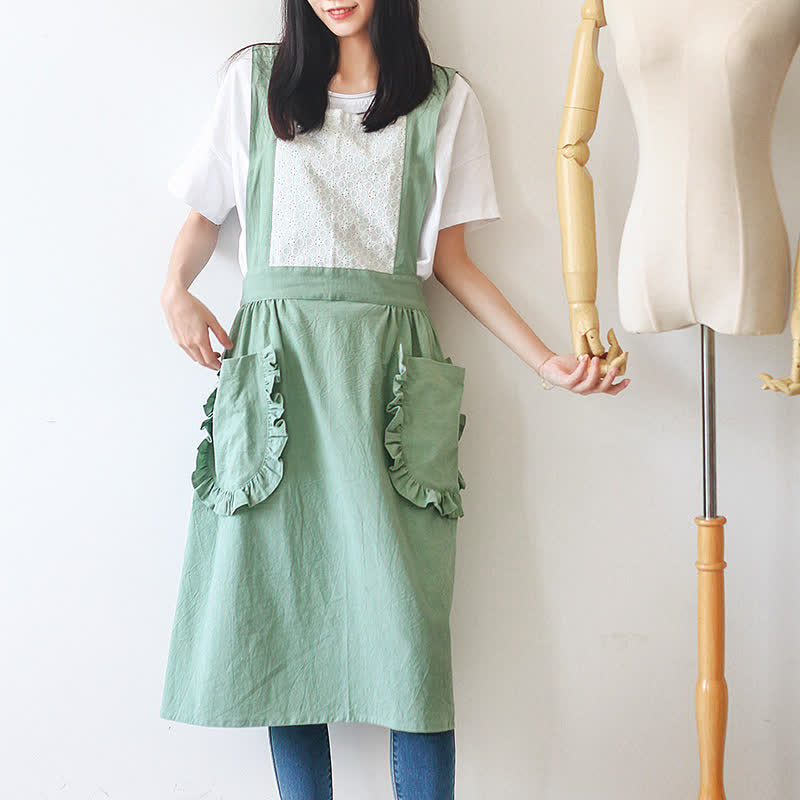 Simple Style Cotton Linen Apron With Pockets