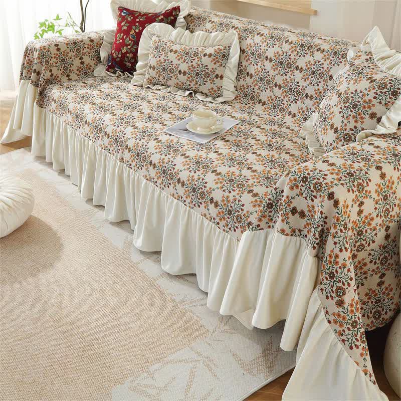 Jacquard Plum Blossom Ruffled Sofa Cover