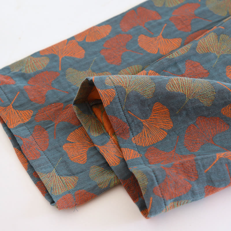 Ownkoti Ginkgo Leaf Button Cotton Loungewear Set - image 11