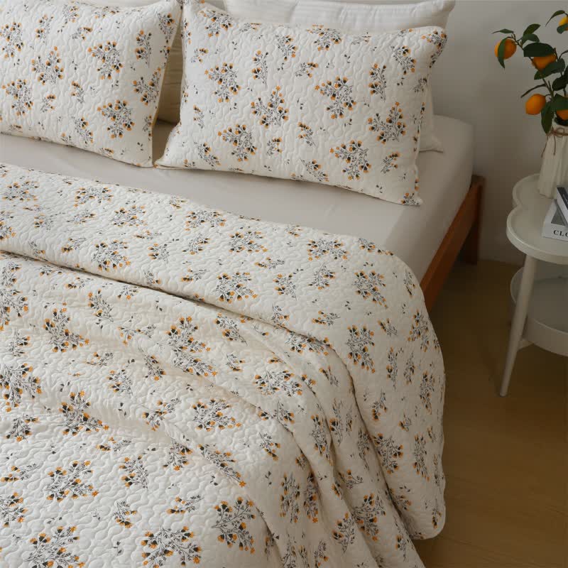 Rustic Floral Pure Cotton Quilted Bedding