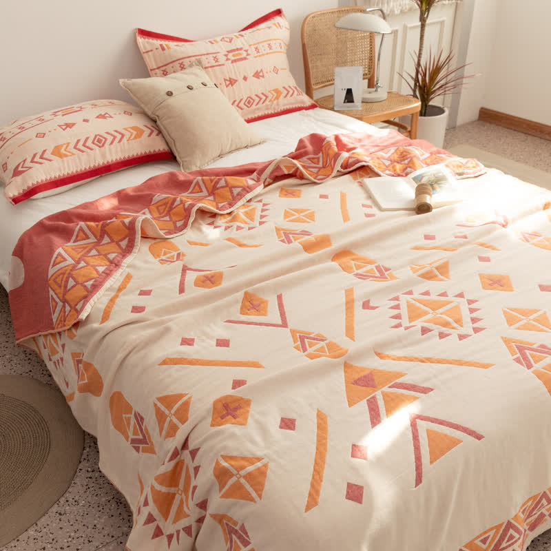 Cotton Gauze Bohemian Geometric Reversible Quilt