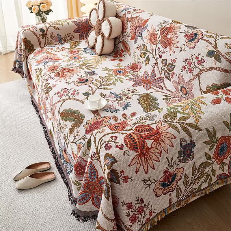 Rustic Floral Tassel Soft Sofa Cover