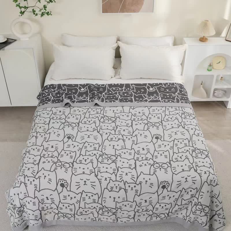 Cute Cat Four Layers Cotton Gauze Quilt