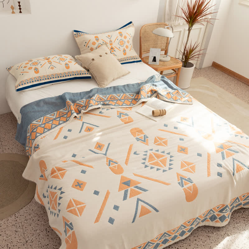 Cotton Gauze Bohemian Geometric Reversible Quilt