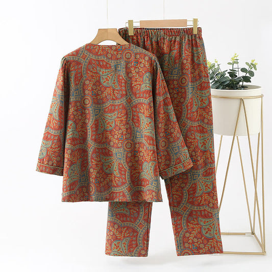 Vintage Jacquard Round Neck Loungewear Set