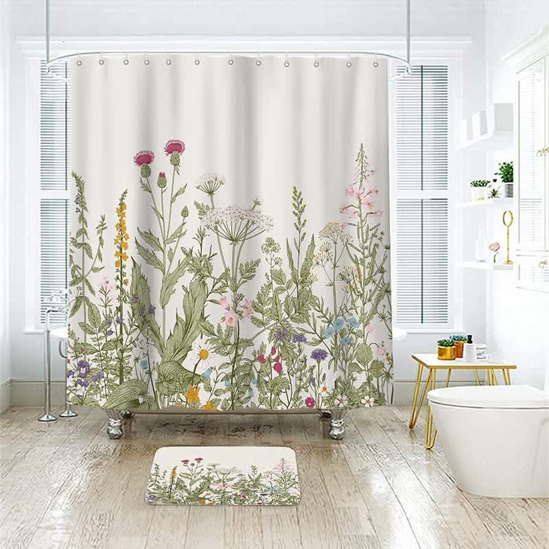 Pastoral Style Plants Waterproof Shower Curtain