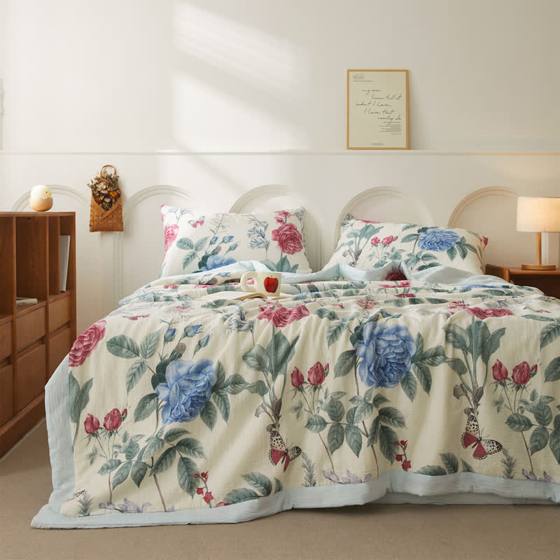 Cotton Gauze Luxurious Peony Soft Quilt