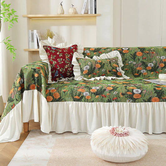 Rural Dandelion Ruffled Sofa Cover