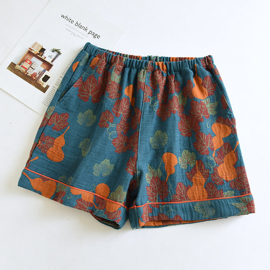 Double Layers Cotton Gauze Floral Pajama Shorts