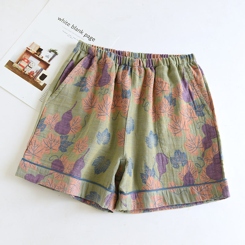 Double Layers Cotton Gauze Floral Pajama Shorts