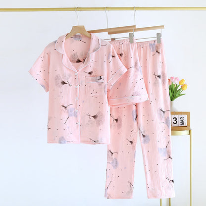 Ginkgo Leaf Cotton Gauze Pajama Set(3PCS)