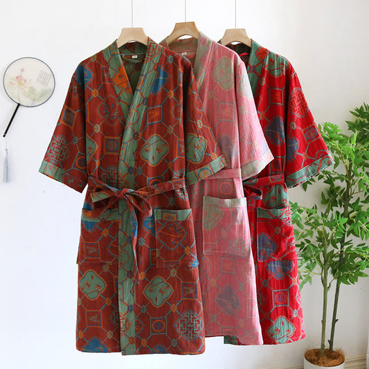 Retro Style Cotton Gauze Loose Bathrobe Pajama