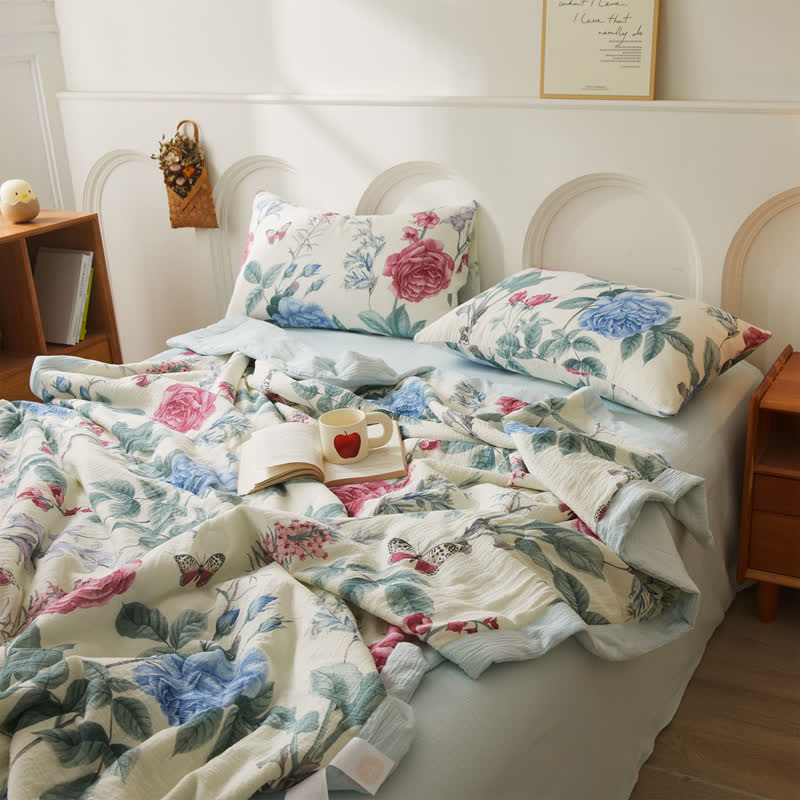 Cotton Gauze Luxurious Peony Soft Quilt