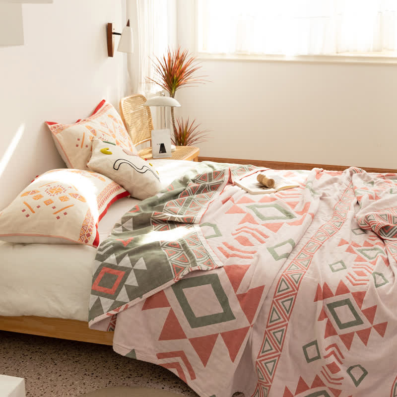 Geometric Triangle Cotton Gauze Summer Quilt