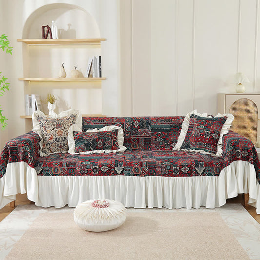 Boho Vintage Geometric Ruffle Sofa Cover